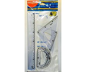 Maped Ensemble de 4 outils de géométrie de 30 cm règle, rapporteur et équerres Teinte bleue (242830)