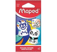 Maped Gommes Ergo Fun Lot de 2 blanches Forme ergonomique Motifs animaux aléatoires Multicolore