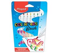 Maped Color'Peps Feutres de Coloriage Pinceaux Brush Pointe Extra Souple de 2,8mm et Encre Lavable à l'eau - Etui de 10 Feutres Assortis