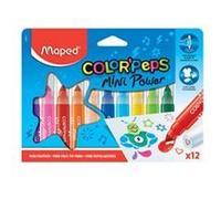 Maped Color'Peps Gros Feutres de Coloriage Mini Power pour Enfant, Pointe Large et Capuchon avec Motif Tampon, Encre Lavable à l'eau - Etui de 12 Feutres Assortis