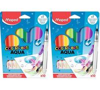 Maped - Feutre de coloriage - Feutres aquarelles AQUA - Feutre enfant - Feutres à pointe pinceau - Couleurs lumineuses - Encre lavable à l’eau - Etui de 10 feutres (Lot de 2)