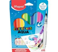 Maped - Feutre de coloriage - Feutres aquarelles AQUA - Feutre enfant - Feutres à pointe pinceau - Couleurs lumineuses - Encre lavable à l’eau - Etui de 10 feutres, 844300