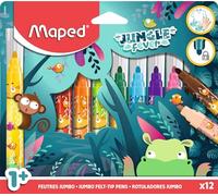 Maped - Feutre de coloriage premier âge - Feutre enfant dès 1 an - Feutres maxi - Feutres décorés - Pointe sécurisée et bloquée - Encre lavable à l’eau - Boite de 12 feutres