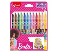 Maped - Feutres Barbie - Feutre de coloriage - Feutre pour enfants - Feutres décorés - Pointe moyenne - Encre lavable - 12 feutres de coloriage