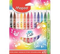 Maped - Feutres Collection Mini Cute - 12 Feutres de Coloriage Trop Mignons - Lavables et Résistants au Séchage - Feutres Décorés Mini Cute