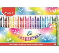 Maped - Feutres Collection Mini Cute - 24 Feutres de Coloriage Trop Mignons - Lavables et Résistants au Séchage - 24 Feutres Décorés Mini Cute 845406 Multicolore