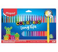 Maped - Feutres Color Pep's Long Life - Fourniture Scolaire - Feutres Lavables avec Pointe Bloquée Super Résistante - Ne Sèche pas Sans Capuchon - Couleurs Lumineuses - Excellente Couvrance - x24