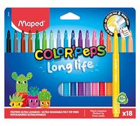 Maped - Feutres Color Pep's Long Life - Lavables, pointe bloquée, ne sèche pas sans capuchon - x18