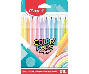 Maped - Feutres de Couleur Color'Peps - Feutres de Coloriages et Dessins Pastel - 10 Couleurs Douces et Acidulées - Boîte carton 845469