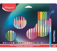 Maped - Feutres de Dessin Nightfall - Feutres d’Écriture, Encre Lavable - Pointe Medium Super Résistante - Forme Triangulaire - Boite de 24 Feutres de Coloriage Longue Durée 844402 Multicolore