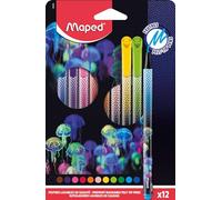 Maped Feutres Deepsea Paradise – Écriture et coloriage, encre lavable, pointe médium – Boîte de 12