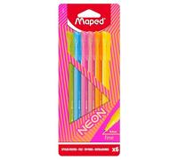 Maped - Feutres Graph'Peps NEON - Stylos Feutres Pointe Fine 0,4 mm - Pointe Douce et Résistante - Confort d'Écriture et Dessin - 6 Stylos Feutres de Couleurs : vert, bleu, rose, corail, orange, jaune