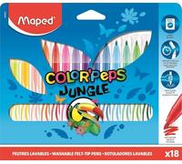 Maped - Feutres Jungle Color’Peps - 18 Feutres de Coloriage - lavables et Résistants au Séchage - Pointe Moyenne Bloquée - Couleurs Vives - Idéal Fournitures Rentrée Scolaire - Pochette Carton 845421