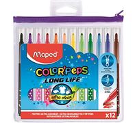 Maped - Feutres Long Life - 12 feutres de Coloriage - Couleurs Vives