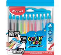 Maped - Feutres Long Life Innovation - 12 Feutres de Coloriage Ultra-lavables et Longue Durée - Pointe Moyenne Bloquée - La fin des bouchons perdus