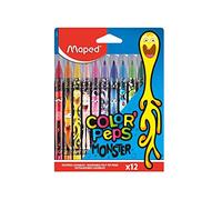 Maped - Feutres Monster Color’Peps - 12 feutres lavables décorés monstres, résistants au séchage