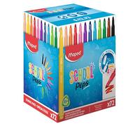 Maped - Feutres School Pep's Long Life - Fourniture Scolaire - Feutres Lavables avec Pointe Bloquée Super Résistante - Ne Sèche pas Sans Capuchon - Couleurs Lumineuses - Excellente Couvrance - x72