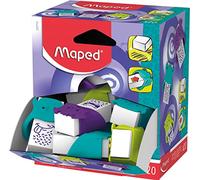 Maped - Fournitures scolaires - Gomme à effacer Little Monster - Présentoir avec 20 unités - Design ludique en forme de monstres - Prise ergonomique - Taille idéale pour trousse - 3 couleurs