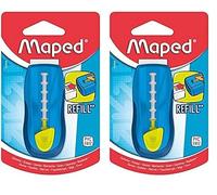 MAPED - Gom Stick Universal - Gomme Blanche Avec Étui de Protection - Porte-Gomme Rechargeable - Rétractable - Sans Phtalates - Sans PVC - Coloris Bleu (Lot de 2)