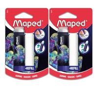 Maped - Gomme blanche Deepsea Paradise - Gomme Rétractable, Protégée et Efficace - Système Rotatif Hyper Pratique - 1 Recharge Incluse, Sans PVC ni Phtalate (Lot de 2)