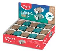 MAPED Gomme précision Smiling Planet, composé à 50% de fibres de bois FSC, vendu en présentoir de 30