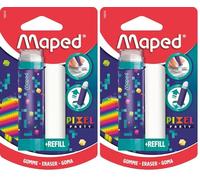 Maped - Gomme tube Pixel Party - Gomme protégée, efficace et précise - Système rotatif très pratique - Sans PVC ni phtalates - Recharge incluse (Lot de 2)