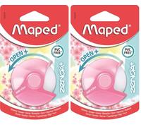 Maped - Gomme Zenoa Plus - Gomme Blanche Ronde avec Étui de Protection Rotatif à plus de 180° - Sans Phtalates - Sans PVC - Coloris Pastel Rose (Lot de 2)