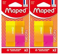 Maped - Gommes Neon Bi-Couleurs - Gomme Efficace, ne Laisse pas de Trace - Format Rectangle 22x12x61mm - 2 Gommes Néon (Lot de 2)