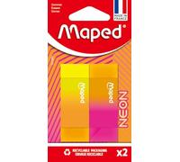 Maped - Gommes Neon Bi-Couleurs - Gomme Efficace, ne Laisse pas de Trace - Format Rectangle 22x12x61mm - 2 Gommes Néon