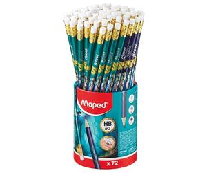 Maped - Graphites HB Dragon - Crayons à Papier avec Embout Gomme - Forme Triangulaire Ergonomique - Pot de 72