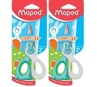 Maped Kidi Cut Security Ciseaux de Sécurité 12cm pour Bébé Dès 2 ans Découpe facile Bouts Ronds et Lames en Fibre de verre - Droitiers et Gauchers - Blanc/Turquoise (Lot de 2)
