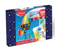 Maped - Kit de Coloriage 100 pièces - 24 Crayons de Couleur + 24 Feutres + 24 Crayons de Cire + 12 Plastic crayons + 1 Taille