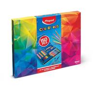MAPED - Kit de Coloriage 150 pièces Color'Peps - Coffret complet - Crayons de couleur + Feutres + Aqua + Craies Wax + Infinity - Boîte cadeau