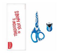 Maped - Lot de 1 Ciseaux Zenoa Fit Bleu avec Anneaux Souples + 1 Taille-Crayons Clean Grip avec Réservoir 1 Trou Bleu