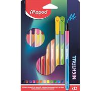Maped - Lot de 12 stylos Night Fall, pointe polyester Ø 0,8 mm, multicolore