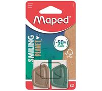 Maped – Lot de 2 gommes Précision Smiling Planet blanches – Étui plastique, 50% fibres bois FSC