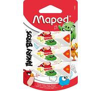 Maped Lot de 3 Gommes Plastiques ANGRY BIRDS Blanches Forme Triangulaire Fabriquées sans PVC