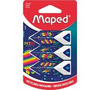 Maped – Lot de 3 gommes pyramides Pixel Party – blanche, précision et confort, emballage recyclable