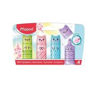 Maped – Mini surligneurs PASTEL – Personnages Kawaïi de poche – Vert, Bleu, Rose et Violet Pastel