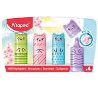 Maped – Mini surligneurs PASTEL – Personnages Kawaïi de poche – Vert, Bleu, Rose et Violet Pastel