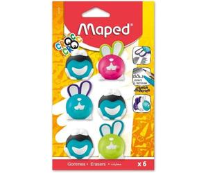 Maped - Lot de 6 Gommes Croc Croc Grenouille et Lapin - Gomme qui Efface Différents Types d'Encres et Crayons - Gomme Puzzle Amusante pour les Enfants