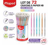 Maped Lot de 72 Crayons à Papier HB Glitter avec Bout Gomme - Crayons Ronds