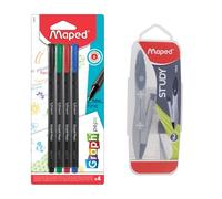 Maped Mandala Art Kit basique 5 pièces | 4 feutres fins (0,4 mm) et 1 boussole d'étude | Fineliners | Stylos de gribouillage | Kit de gribouillage | Boussole | Liners fins | Matériel d'écriture |
