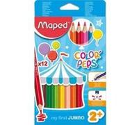 Maped - Maxi Crayons de Couleur Color'Peps - 18 Crayons de Couleurs Jumbo en Bois Certifié FSC pour Bébé +2 ans