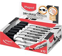 Maped - Marqueurs effaçables à sec Noir x 12 - Pointe biseautée large