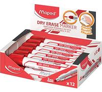 Maped - Marqueurs effaçables à sec Rouge x 12 - Pointe ogive large 2mm - Tableaux blancs, ardoises et surfaces non poreuses