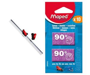 Maped - MatCutter Kit pour l'Encadrement avec Règle en Aluminium de 60 cm et 2 Cutters de 45° et 90° Outils de Coupe avec Patins & Lames de Cutter à 90° Coupe Droite - Boîte de 10 Lames