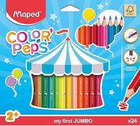 Maped - Maxi Crayons de Couleur Color'Peps - Premiers Crayons de Coloriage pour Bébé +2 ans - Boîte de 24 Crayons de Couleurs Jumbo en Bois Certifié FSC