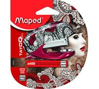 Maped - Mini Agrafeuse Tatoo pour Agrafes 24/6 et 26/6 - Agrafeuse pour Bureau ou École - Agrafeuse Design et Compacte avec Ôte-agrafe - 400 Agrafes 26/6 Incluses