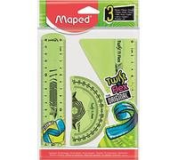 Maped - Mini Kit de traçage Twist’N Flex - 3 pièces - Outils de Traçage et Géométrie Flexibles et Incassables - Règle 15cm, Equerre 60°, Rapporteur 180° - Vert